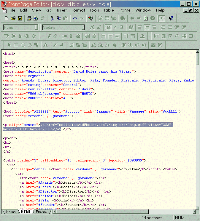 FrontPage 98 HTML Code